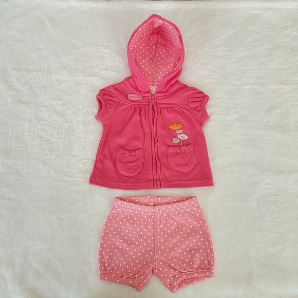 CARTER'S ♡ 2pc Pink Floral Short Sleeve Zip Front Hoodie w/Polka Dot Shorts NB - Picture 12 of 17